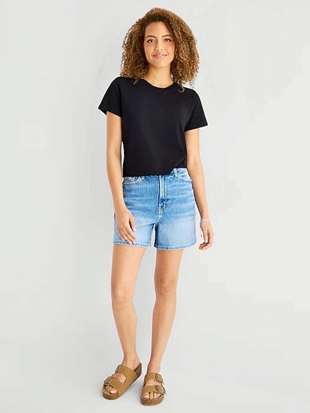 NWT A.N.A Cotton Cropped Crew Tee Black